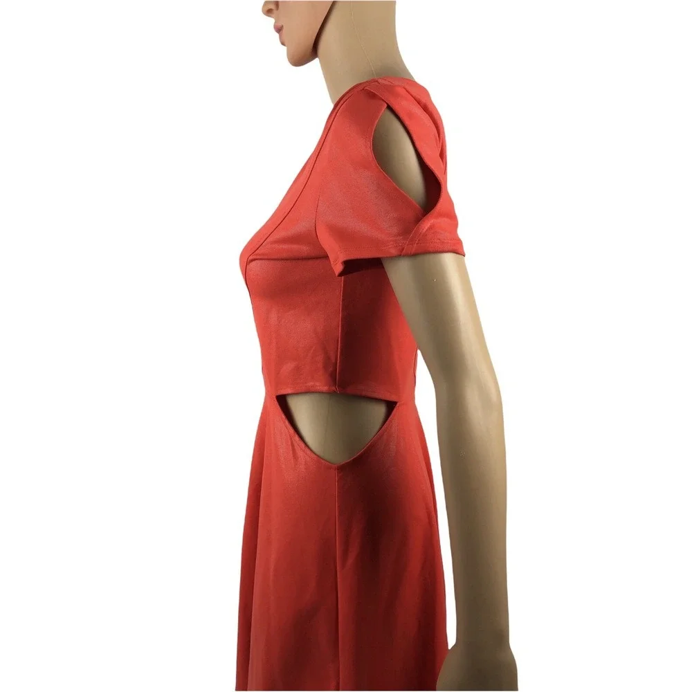 Leith Womens Small Dress Fit Flare Short Orange Nylon Stretch Short Sleeve